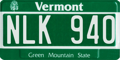 VT license plate NLK940