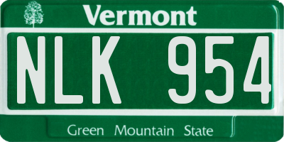 VT license plate NLK954