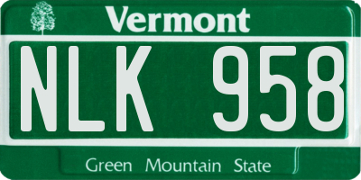 VT license plate NLK958