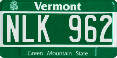 VT license plate NLK962
