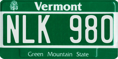 VT license plate NLK980
