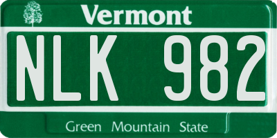 VT license plate NLK982