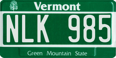 VT license plate NLK985