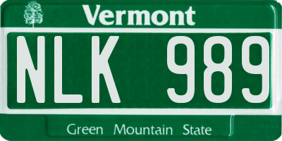 VT license plate NLK989