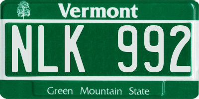 VT license plate NLK992