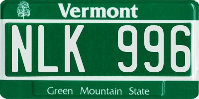 VT license plate NLK996