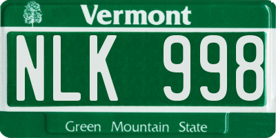 VT license plate NLK998