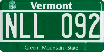 VT license plate NLL092