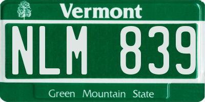 VT license plate NLM839