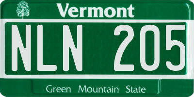 VT license plate NLN205