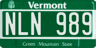 VT license plate NLN989