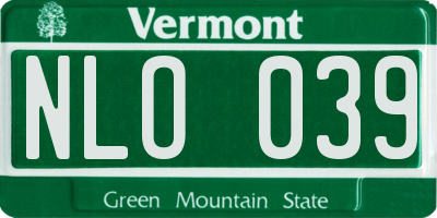 VT license plate NLO039