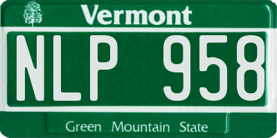 VT license plate NLP958