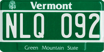 VT license plate NLQ092