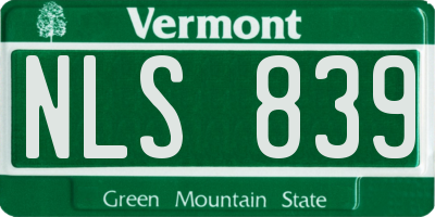 VT license plate NLS839