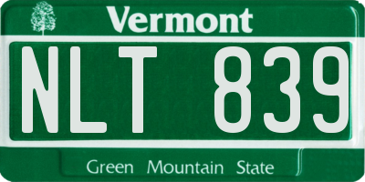 VT license plate NLT839