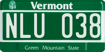 VT license plate NLU038