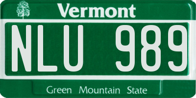 VT license plate NLU989