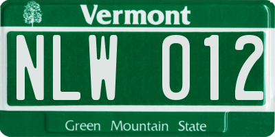 VT license plate NLW012