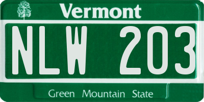 VT license plate NLW203
