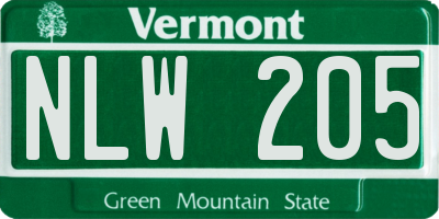 VT license plate NLW205