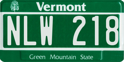VT license plate NLW218