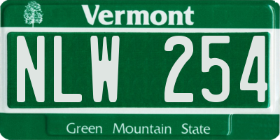 VT license plate NLW254