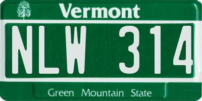 VT license plate NLW314