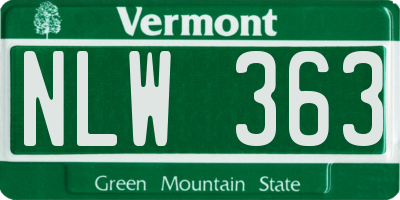 VT license plate NLW363