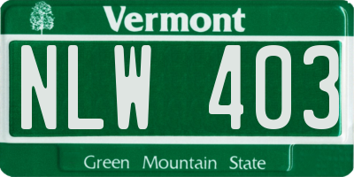 VT license plate NLW403