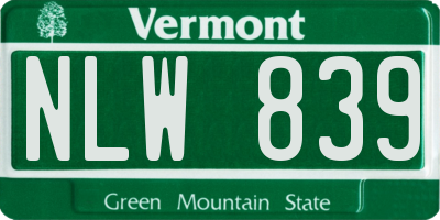 VT license plate NLW839