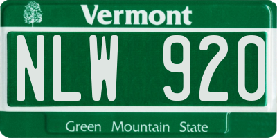 VT license plate NLW920