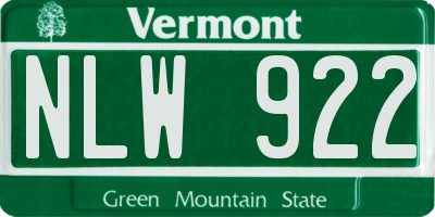 VT license plate NLW922