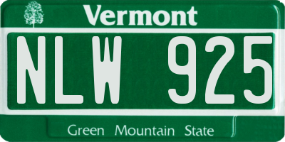 VT license plate NLW925