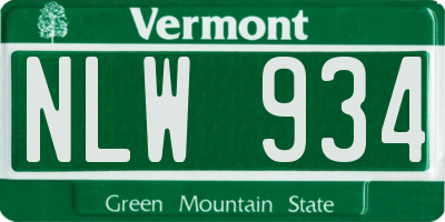 VT license plate NLW934