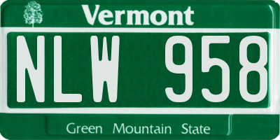 VT license plate NLW958