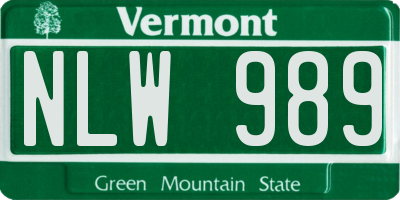 VT license plate NLW989