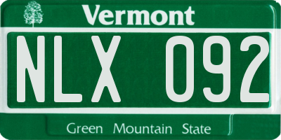VT license plate NLX092