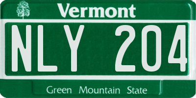 VT license plate NLY204