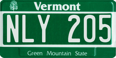 VT license plate NLY205