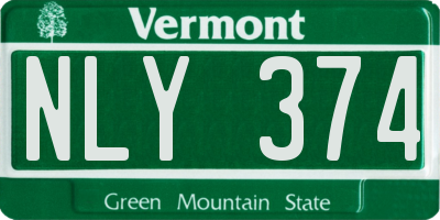 VT license plate NLY374