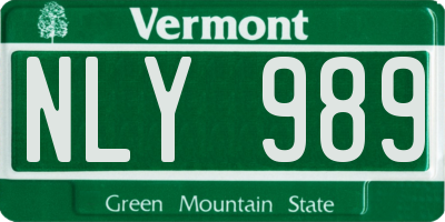 VT license plate NLY989