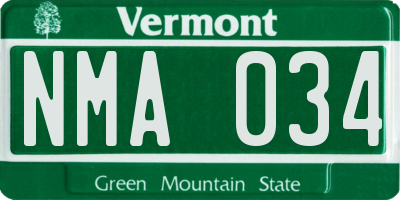 VT license plate NMA034