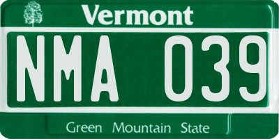 VT license plate NMA039