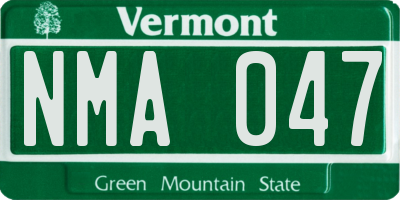 VT license plate NMA047