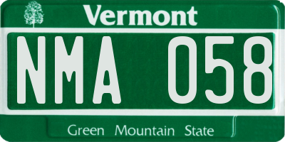 VT license plate NMA058