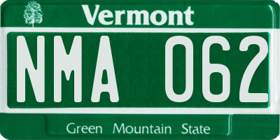 VT license plate NMA062