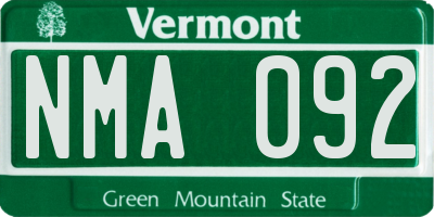 VT license plate NMA092