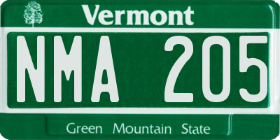 VT license plate NMA205