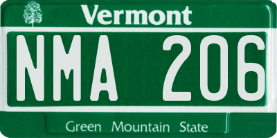 VT license plate NMA206